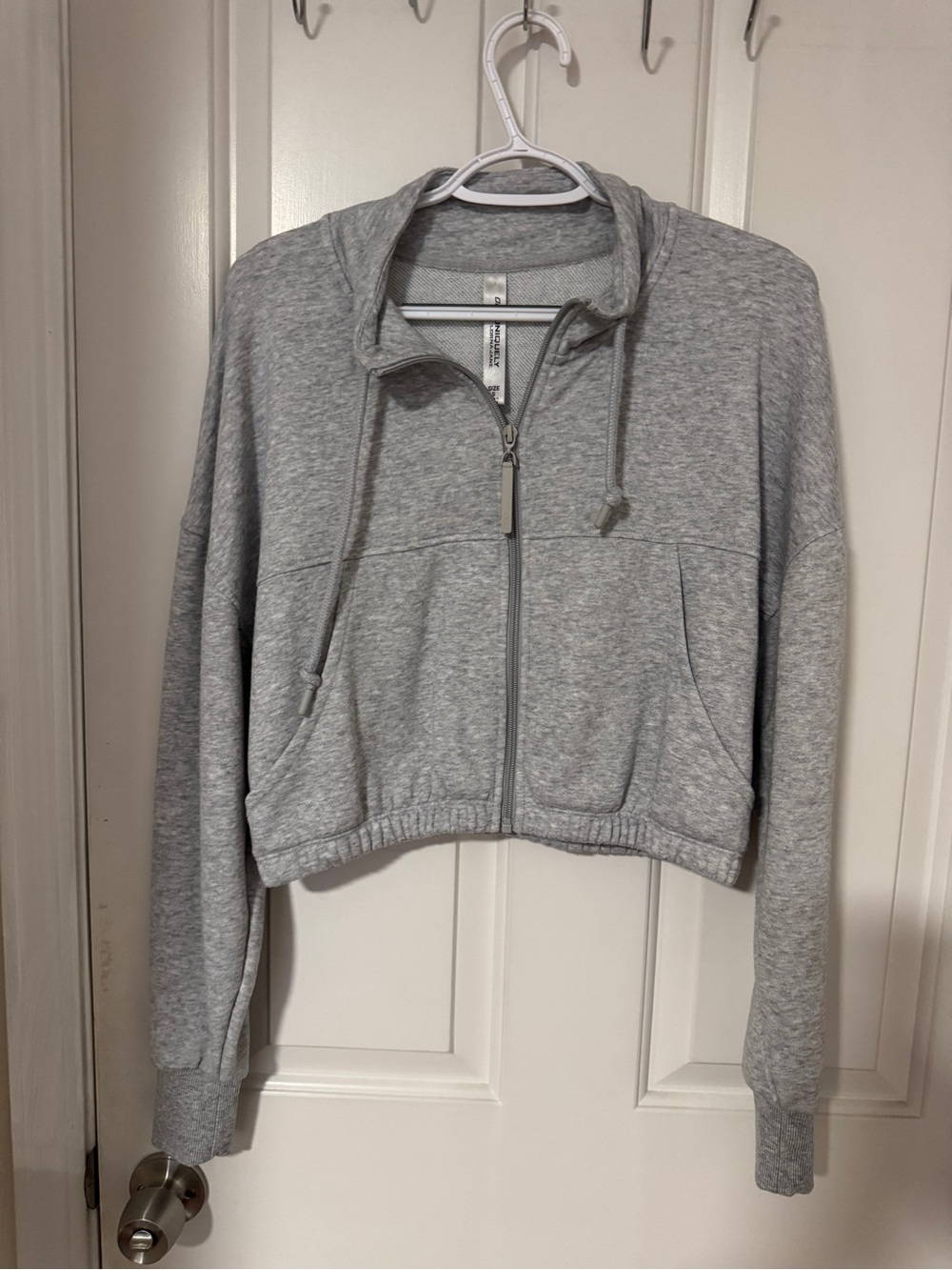 Lorna Jane Active Gym Club Cropped Full Zip Hoodie Jacket Heather Grey Size S